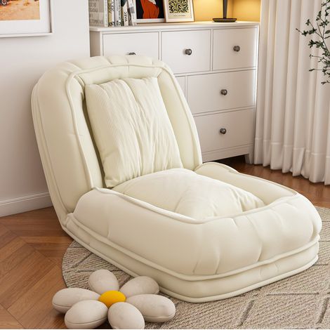 Sofá cama plegable 180 x 90 x 26 cm, 5 posiciones, 2 cojines, crema OKMYHOME (1/5)