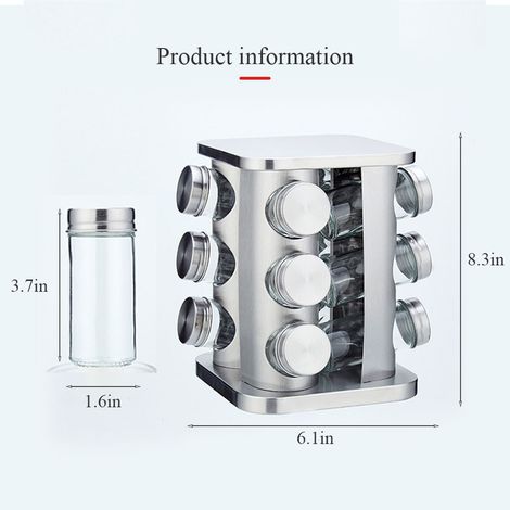 Pot à épices rotatif de cuisine, pot à sel en acier inoxydable, boîte d'accessoires de cuisine en verre