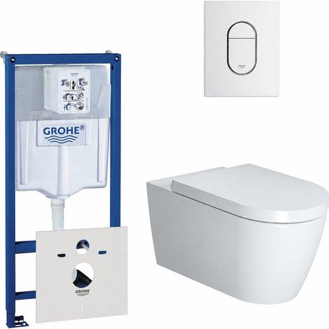 Duravit ME by Starck Pack WC avec réservoir encastrable, cuvette murale compact à fond creux avec abattant frein de chute et plaque de commande