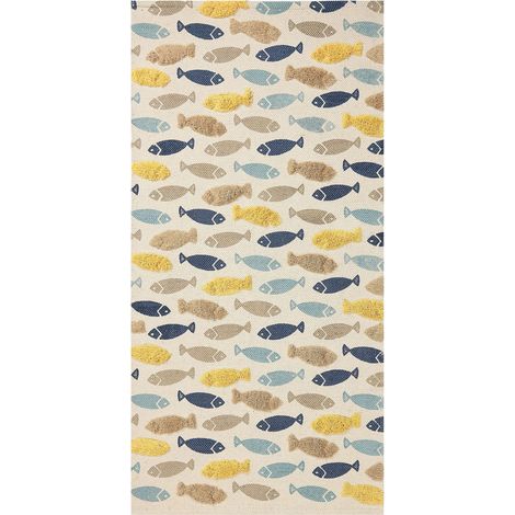 Tappeto per bambini in cotone con motivo pesci 80 x 150 cm tessuto a mano multicolore Ipuh