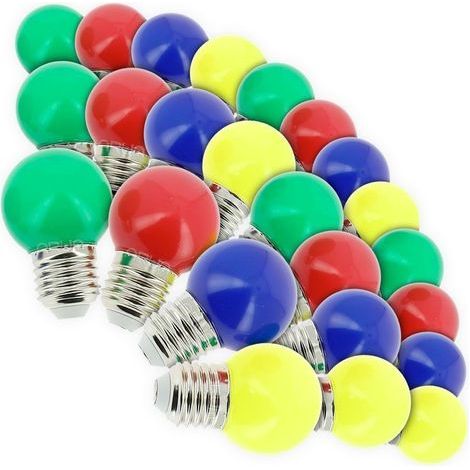 Lot de 24 ampoules LED E27 multicolores 1WGlobe en plastique robusteÉquivalent 20WPour guirlande guinguette (1/4)
