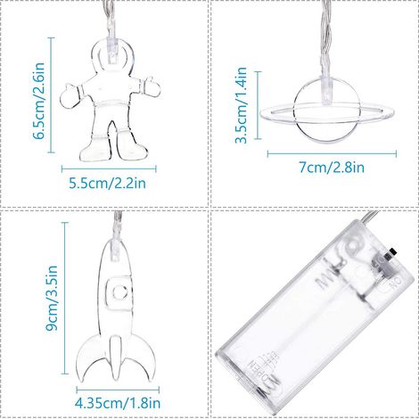 Guirlande lumineuse LED de 3 mètres avec 20 LED, pendentifs astronaute en forme de vaisseau spatial, décoration pour chambre d'enfant sur le thème de l'espace, idéale pour les fêtes et les soirées. (1/3)
