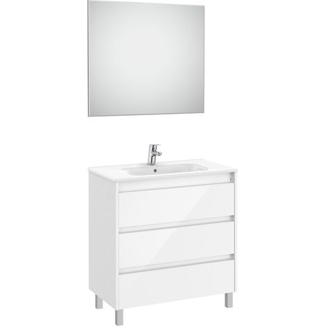 MUEBLE LAVABO 700MM TENET 3 CAJONES + ESPEJO Y APLIQUE LED BLANCO BRILLO