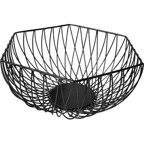 Corbeille à fruits en fil métallique, hexagonale noire, bol de rangement égouttoir pour la cuisine (1/4)
