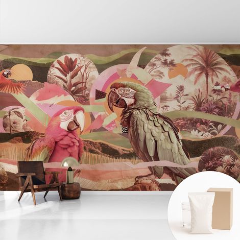 Papier peint intissé mural avec imprimé motifs uniques apparence moderne - Colle incluse gratuite Oiseaux tropicaux 416x254 cm (1/5)