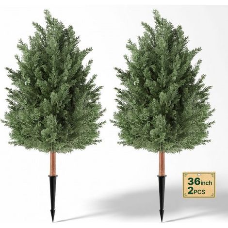 Arbre Topiaire Artificiel Cèdre 914 mm Lot de 2,Arbustes Artificiels en PE avec Piquets de Sol,Verdure Décorative pour Intérieur et Extérieur,Porte d'Entrée,Porche,Balcon,Terrasse,Jardin (1/3)