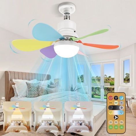 Ceiling Fan with Light and Remote Control, 40W Dimmable LED Ceiling Fan with E27 Socket, Ceiling Fan Chandelier for Bedroom, Living Room, 6 Blades, 3 Speeds, Timer [Energy Class] (1/4)