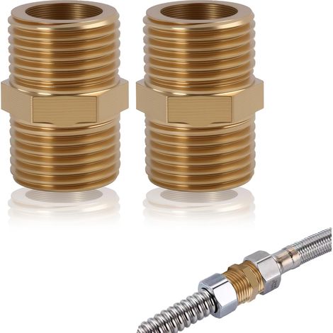 Mamelon Double 1/2 Pouce Filetage Extérieur En Laiton, Raccord Hexagonal Double Mâle, Durable Et Résistant À La Corrosion, 2 Pièces, Raccord Laiton Pour Plomberie, Chauffage Et Climatisation (1/5)