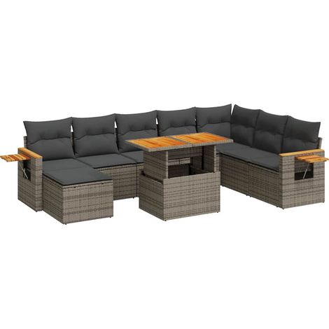 Set Divano da Giardino 9pz con Cuscini Grigio Polyrattan Acacia vidaXL (1/5)