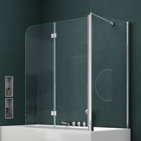Mai & Mai Pare-Baignoire Transparent 75x120x140cm 3 Volets Paroi de Douche pour Baignoire en Verre ESG avec Revêtement NANO Easy Clean C113L