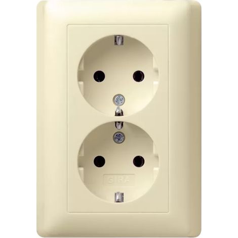Gira 2f-SCHUKO-Steckd. Vollpl. Standard 55 Cremeweiß [078001], 0780 01 (1/2)
