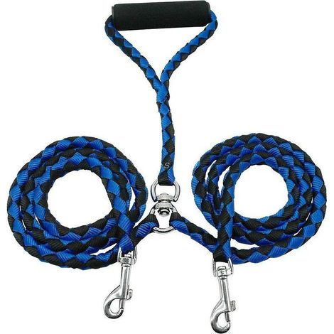 Un glisser deux laisse de chien à deux têtes laisse de chien pour animaux de compagnie corde à deux têtes( bleu) (1/5)