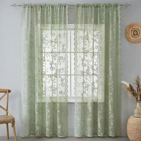 Rideaux en dentelle vert sauge à imprimé floral, adaptés aux salons et aux chambres. Rideaux floraux ruraux bohèmes, comprenant un sac suspendu, un filtre de lumière et des rideaux en tulle vintage. D (1/5)
