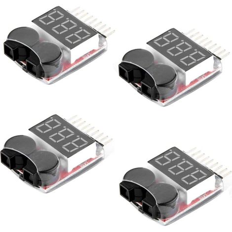 Lot de 4 testeurs d'alarme RC Lipo pour batterie LiFe LiMn Li-ion basse tension avec indicateur LED pour batterie Li-ion LiFe LiMn 1-8 S (1/5)