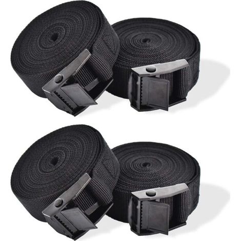 4 Sangles d'arrimage, 1m Sangle de Serrage, Sangle à cliquet, Sangle 25mm, Noir Sangle, avec verrou de Serrage, Sangle a cliquet, Sangle Moto remorque (1/5)