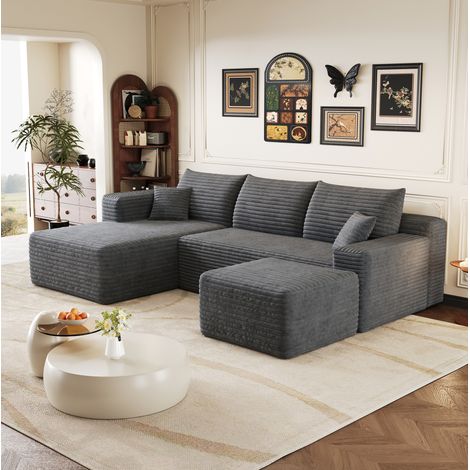 Sofá en L 241 cm gris oscuro en tela de pana sin montaje con chaise longue reversible (1/5)