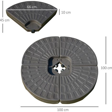 Socle de parasol, remplissable avec 17 kg d'eau ou 25 kg de sable, en PEHD couleur café, 100 x 100 x 10,5 cm, pour parasols (1/5)
