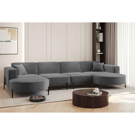 Wohnlandschaft U-Form Sofa VALENCIA XL in Stoff Quelle Dunkelgrau (1/2)