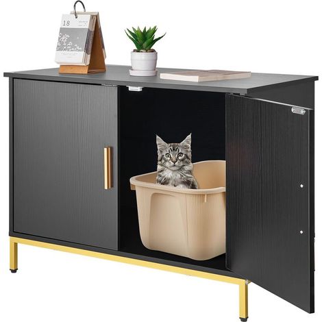 Intérieur Propre Meuble Cache Litière Chat Niche Maison de Toilette 2 Portes Pieds Métal pour Bac à Litière (1/5)