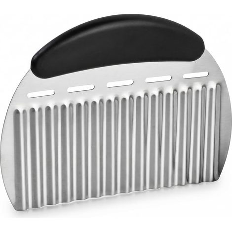Couteau ondulé à frites en acier inoxydable, manche ergonomique et housse. Trancheuse vague pour légumes, fruits et salade. Noir. (1/5)