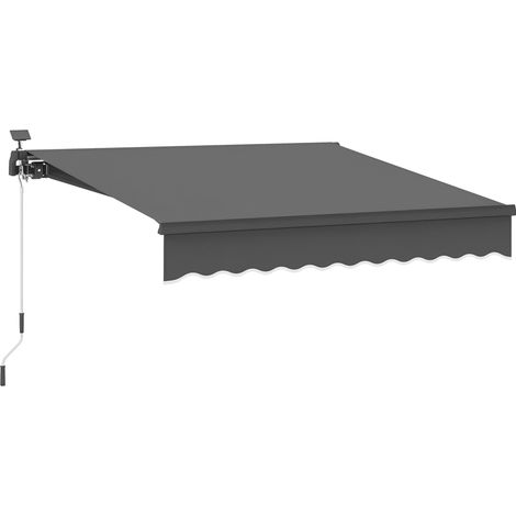 Store banne à fixation par pince avec manivelle, éclairage Solaire, bras articulés, protection Solaire UV 50+, largeur 300 cm, gris