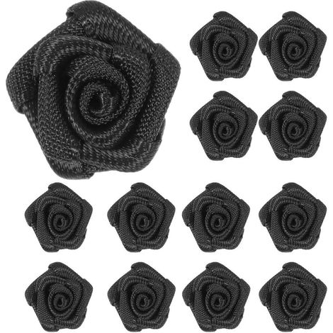 50 pièces de fausses fleurs décoratives, accessoires de vêtements, couture, épingles à cheveux, roses en matériau-1.5X1.5CM-Black (1/3)