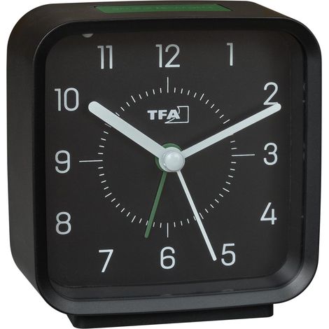 Réveil sans tic-tac, analogique, réf. 60.1044, avec Mouvement à Balayage, Alarme, Cadran lisible, pour Table de Chevet, Design Moderne, avec éclairage, Fonction Snooze, Noir et Vert (1/4)