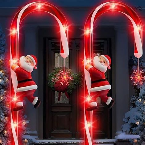 2 lumières père Noël solaires jardin cannes à sucre LED étanches (1/5)