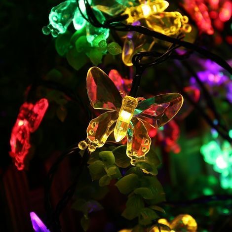 5m Schmetterlinge Solarleuchten Garten Hängend, LED Solarleuchten Balkon, Lichterkette Outdoor Solar Außen Innen mit 20 Pendants, Wasserdicht IP44, 2 Beleuchtungsmodi, Bunt