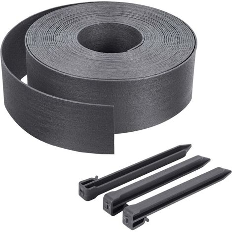 Vounot – Bordure de jardin flexible 20M en PE recyclé – 12 piquets de 24cm – Hauteur 8cm – Résistante aux intempéries – Couleur gris