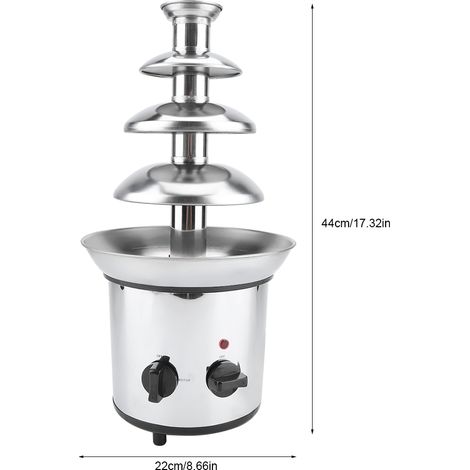 Fontaine à chocolat électrique 4 niveaux avec bol chauffant - Machine à fondue professionnelle en inox argent 170W - 37x22x43cm pour mariage et restauration