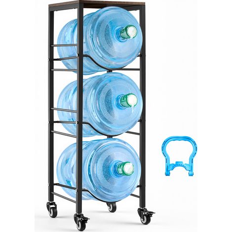 VEVOR Estante para Garrafas de Agua, Soporte para Botellones de Agua, Estantería con Ruedas con Freno para 3 Botellas con Estante Superior, Organizador de Almacenamiento para Oficina Comedor Salón (1/5)