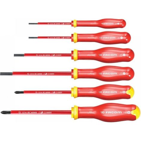 Facom ATPVE.J6PB Protwist VDE Screwdriver Set, 6 Piece FCMATPVEJ6PB