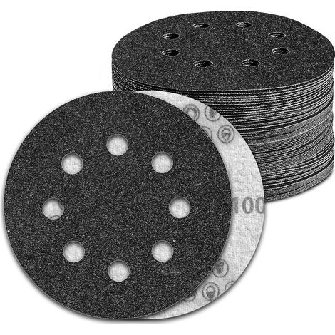 100 Pièces Disque Abrasif 125mm Sec and Eau 8 Trous Grain 100 Carbure de silicium pour Ponceuse Excentrique