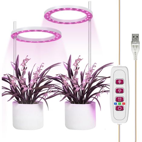 [2 Heads] Plant Lamp, LED Light for Indoor Plants Full Spectrum - Compact Height Adjustable Light with 8/12/16 Hour Auto On/Off Timer - 5 Intensity Levels (1/5)