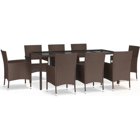 Maison Exclusive - Set da Pranzo da Giardino 9pz con Cuscini Marrone in Polyrattan