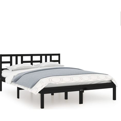 Lit double,Lit adulte,Cadre de lit sans matelas noir 200x200 cm bois massif CFW9220189 (1/5)