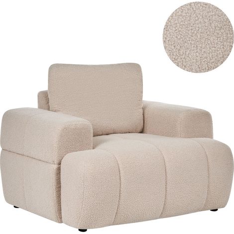 Armchair Beige Boucle with Armrests Modern Japandi Style Living Room NARILLA (1/5)