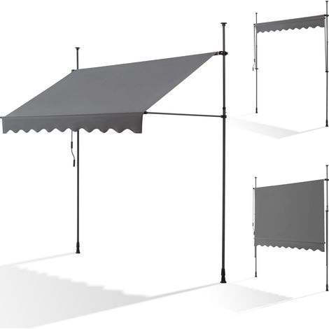 Canopée – Store banne manuel 300 x 120 cm – Auvent de terrasse sans perçage – Toile polyester anti-UV – Angle d'inclinaison réglable