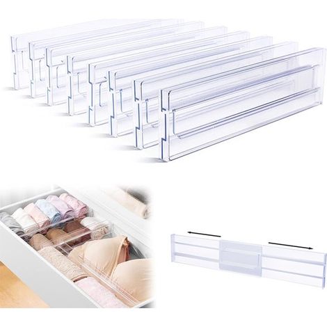 Divisori per cassetti,8 pezzi,Organizzatore per cassetti,Organizzatore per posate,Sistema di stoccaggio,Vassoi per cassetti,Plastica (1/5)