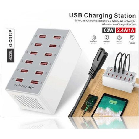 Andowl - Stazione Di Ricarica Usb Dock Con 12 Porte Usb 60w Multifunzione Presa Q-cd12p - (1/5)
