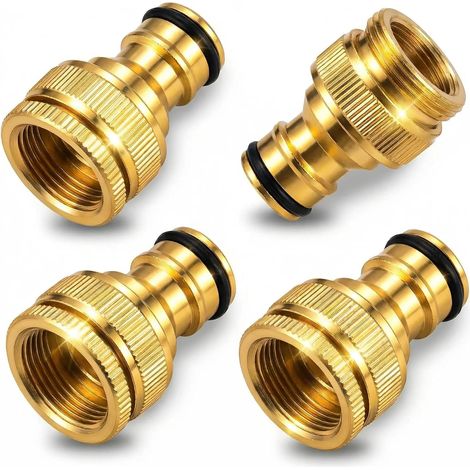 Lot de 4 raccords tuyau en laiton, 1/2" et 3/4", filetage intérieur 2 1 pour raccord d'arrosage, adaptateur d'arrosage robinet, outil jardinage/sanitaire -