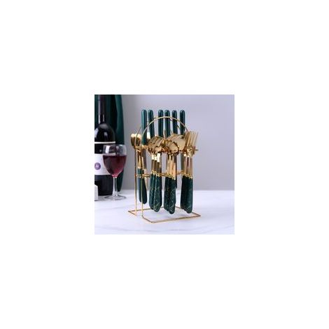 Ménagère 24 pièces avec manches colorés, acier inoxydable vintage — Vert foncé — (1/5)