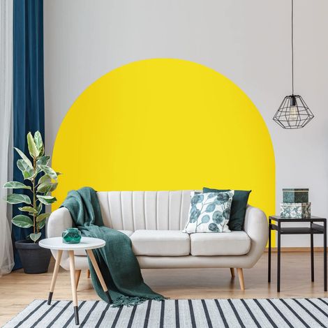 Autocollant Lit Tête de Lit Arche Stickers Muraux Papier Peint Demi Cercle pour Décoration Salon et Chambre L115 x H150 cm Jaune Canari (1/5)