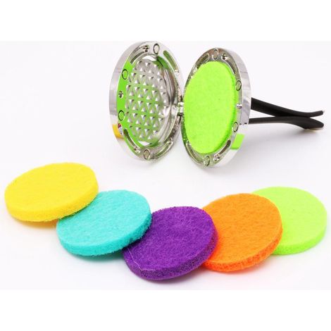 Diffuseur de voiture en acier inoxydable, aromathérapie pendentif à aimant puissant, huiles essentielles pour véhicule, rafraîchisseur d'air avec 5 recharges feutres, accessoire auto élégant et durabl (1/5)