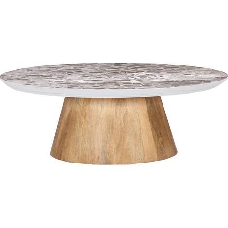 Table basse ronde en bois de manguier et en marbre Mélanie (1/4)