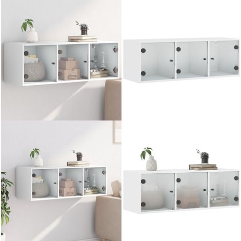 Wandschrank mit Glastüren Weiß 102x37x35 cm - Aufbewahrungsraum - Wohnzimmermöbel - Garderobe - Regal - Sideboard - Home & Living