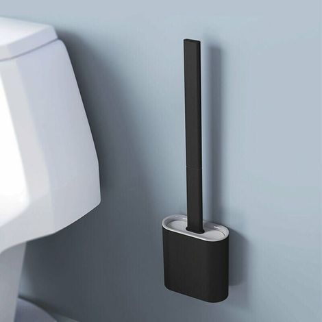 YMYNY Brosse de toilette en silicone et support, brosse de toilette amovible à long manche, montage au sol / mur avec base de filtre à eau pour les coins et les petits espaces entre la toilette et le (1/3)