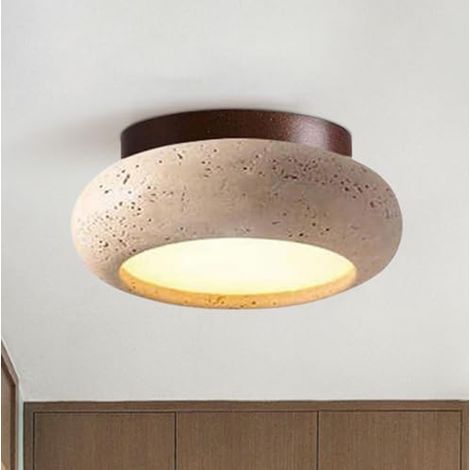 Plafonnier LED en noyer, style minimaliste moderne, en travertin jaune pour salon, salle de bain, couloir et escalier, 3000 K,10W (1/5)