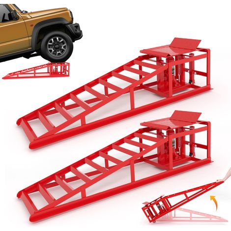 Ensemble de 2 ponts élévateurs hydrauliques sur roues, rampes robustes de 5 tonnes (5 000 kg) avec cric hydraulique, pont élévateur portable pour vidanges et travaux de garage, hauteur de levage de 23